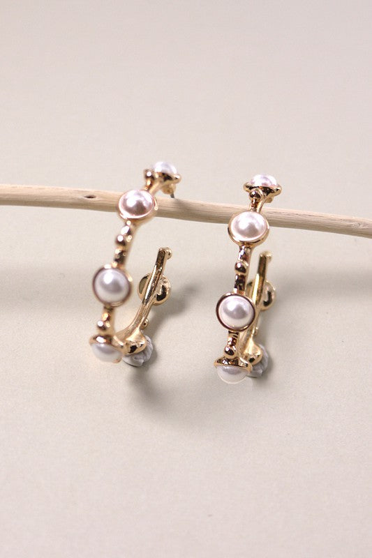 Classic Pearl Stud Hoop Earrings